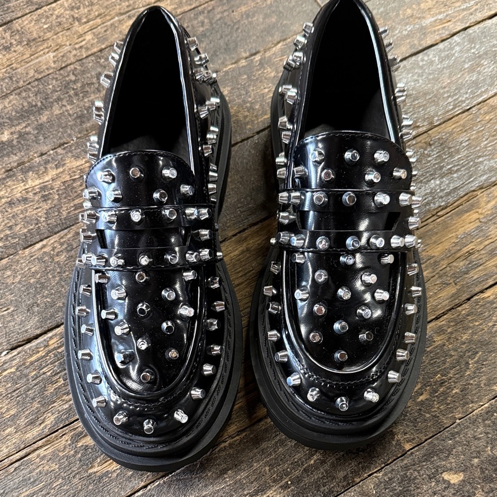 ASOS Black Patent Studded Loafers - Picture 3 of 4